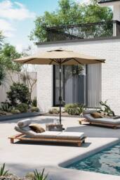 Garden Sanctuary 3M Outdoor Umbrella Large Garden Traditional Parasol in Khaki - thumbnail 1
