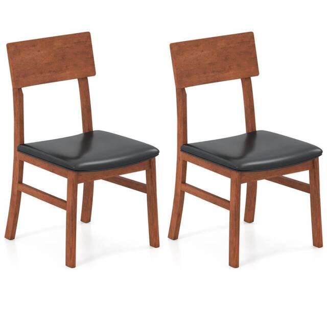 Costway Modern Dining Chair Set of 2 Wooden Kitchen Chair W/ Upholstered Seat in Black - image 1