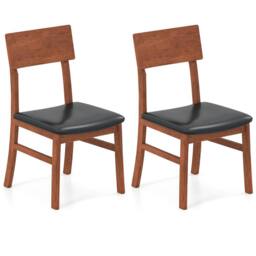Costway Modern Dining Chair Set of 2 Wooden Kitchen Chair W/ Upholstered Seat in Black - thumbnail 1