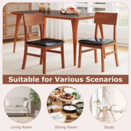 Costway Modern Dining Chair Set of 2 Wooden Kitchen Chair W/ Upholstered Seat in Black - thumbnail 4