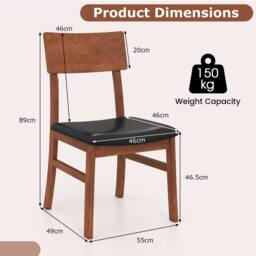 Costway Modern Dining Chair Set of 2 Wooden Kitchen Chair W/ Upholstered Seat in Black - thumbnail 2