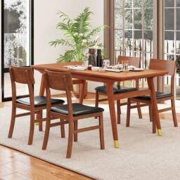Costway Modern Dining Chair Set of 2 Wooden Kitchen Chair W/ Upholstered Seat in Black - thumbnail 9