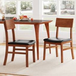 Costway Modern Dining Chair Set of 2 Wooden Kitchen Chair W/ Upholstered Seat in Black - thumbnail 8
