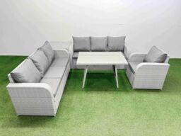 Fimous 5 Pieces Outdoor PE Rattan Garden Furniture with Side Table Light Grey - thumbnail 2