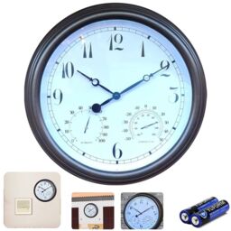 "Hinsinc Outdoor Arabic 15"" White Station Wall Clock with Thermometer Indoor New" - thumbnail 1