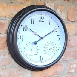 "Hinsinc Outdoor Arabic 15"" White Station Wall Clock with Thermometer Indoor New" - thumbnail 5