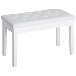 HOMCOM Classic Piano Bench Padded Seat Makeup Stool Solid Wood Wooden in White - thumbnail 2