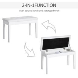HOMCOM Classic Piano Bench Padded Seat Makeup Stool Solid Wood Wooden in White - thumbnail 4