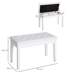 HOMCOM Classic Piano Bench Padded Seat Makeup Stool Solid Wood Wooden in White - thumbnail 3