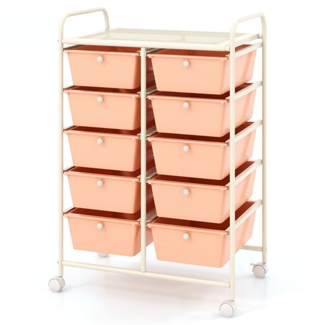 Gymax 10-Drawer Storage Cart Rolling Cart With Universal Wheel & Handle in Peach - image 1