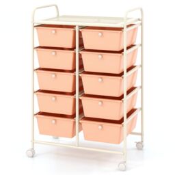 Gymax 10-Drawer Storage Cart Rolling Cart With Universal Wheel & Handle in Peach - thumbnail 1