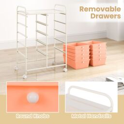 Gymax 10-Drawer Storage Cart Rolling Cart With Universal Wheel & Handle in Peach - thumbnail 9