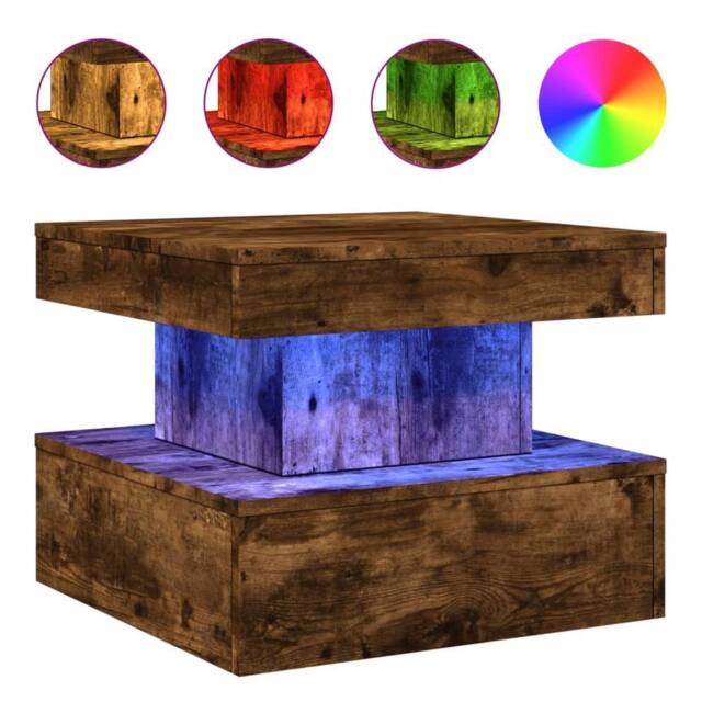 Berkfield Home Coffee Table with LED Lights Smoked Oak 50x50x40 cm in Brown - Size: 50 x 50 x 40 cm - image 1