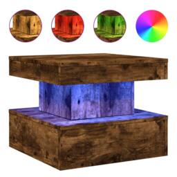 Berkfield Home Coffee Table with LED Lights Smoked Oak 50x50x40 cm in Brown - Size: 50 x 50 x 40 cm - thumbnail 1