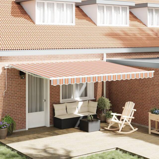 Berkfield Home Manual Retractable Awning Multicolour Stripe 450x350 cm in Orange - image 1