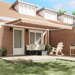 Berkfield Home Manual Retractable Awning Multicolour Stripe 450x350 cm in Orange - thumbnail 3