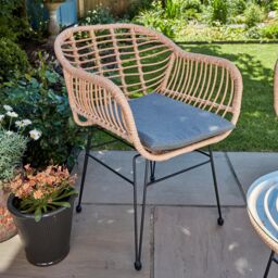 Home Source Bistro Set Natural Wicker Frame Black Steel Leg Glass Tabletop Outdoor - thumbnail 5