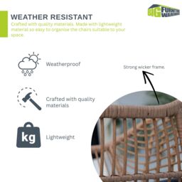 Home Source Bistro Set Natural Wicker Frame Black Steel Leg Glass Tabletop Outdoor - thumbnail 4