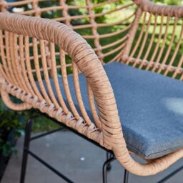 Home Source Bistro Set Natural Wicker Frame Black Steel Leg Glass Tabletop Outdoor - thumbnail 9