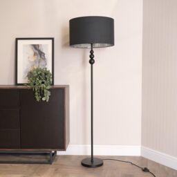 ValueLights Marissa Black Stacked Ball Floor Lamp with Fabric Drum with Chrome Inner Shade - thumbnail 3