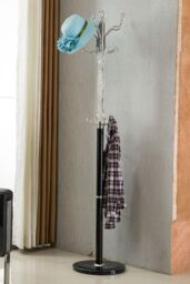 Modernique Sheer Metal & transparent Tube 185 cm High Coat Rack with Heavy Sturdy 38 cm Base in Black - thumbnail 2