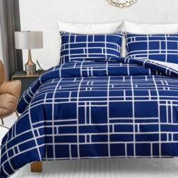 Lazzaro Home Premium Brushed Microfiber Bricks Reversible Duvet Cover Set in Blue - Size: Single - thumbnail 2