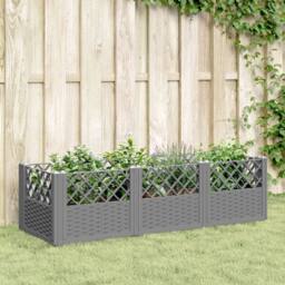 Berkfield Home Beautiful Garden Planter with Pegs Light Grey 123.5x43.5x43.5 cm PP - thumbnail 2