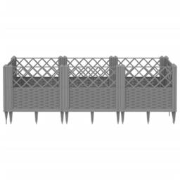 Berkfield Home Beautiful Garden Planter with Pegs Light Grey 123.5x43.5x43.5 cm PP - thumbnail 1