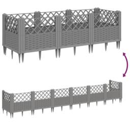 Berkfield Home Beautiful Garden Planter with Pegs Light Grey 123.5x43.5x43.5 cm PP - thumbnail 6
