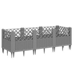 Berkfield Home Beautiful Garden Planter with Pegs Light Grey 123.5x43.5x43.5 cm PP - thumbnail 3