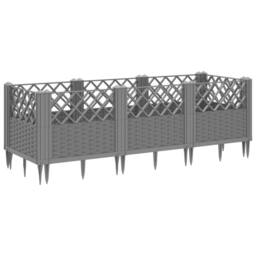 Berkfield Home Beautiful Garden Planter with Pegs Light Grey 123.5x43.5x43.5 cm PP - thumbnail 5