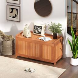 Costway 220L Outdoor Wood Deck Box Patio Storage Bench w/ Flip Top in Brown - thumbnail 5