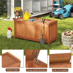 Costway 220L Outdoor Wood Deck Box Patio Storage Bench w/ Flip Top in Brown - thumbnail 3