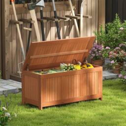 Costway 220L Outdoor Wood Deck Box Patio Storage Bench w/ Flip Top in Brown