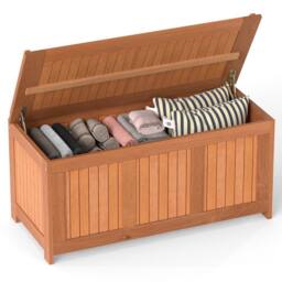 Costway 220L Outdoor Wood Deck Box Patio Storage Bench w/ Flip Top in Brown - thumbnail 8