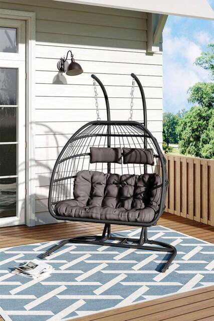 Garden Sanctuary Freestanding Outdoor Hanging 2-Seater Egg Chair in Black - image 1