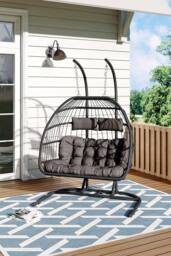 Garden Sanctuary Freestanding Outdoor Hanging 2-Seater Egg Chair in Black - thumbnail 1