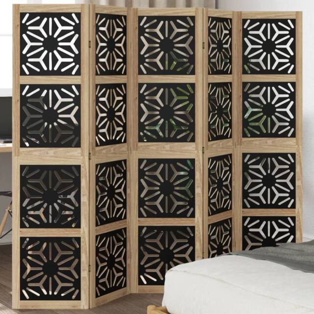 Berkfield Home Room Divider 5 Panels Brown & Black Solid Wood Paulownia - image 1