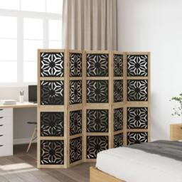Berkfield Home Room Divider 5 Panels Brown & Black Solid Wood Paulownia - thumbnail 3