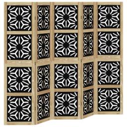 Berkfield Home Room Divider 5 Panels Brown & Black Solid Wood Paulownia - thumbnail 2