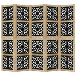 Berkfield Home Room Divider 5 Panels Brown & Black Solid Wood Paulownia - thumbnail 4