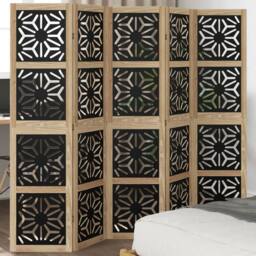 Berkfield Home Room Divider 5 Panels Brown & Black Solid Wood Paulownia - thumbnail 1