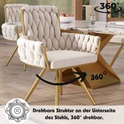 BTM Set of Velvet Swivel Armchairs with Metal Legs in Beige - Size: 2 Pack - thumbnail 4