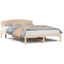 Berkfield Home Bed Frame with Headboard 160x200 cm Solid Wood Pine in Beige - thumbnail 4