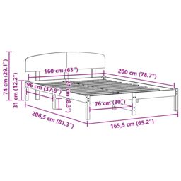 Berkfield Home Bed Frame with Headboard 160x200 cm Solid Wood Pine in Beige - thumbnail 9