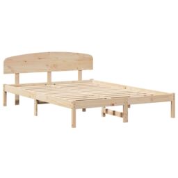 Berkfield Home Bed Frame with Headboard 160x200 cm Solid Wood Pine in Beige - thumbnail 2