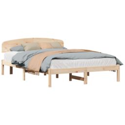 Berkfield Home Bed Frame with Headboard 160x200 cm Solid Wood Pine in Beige - thumbnail 3