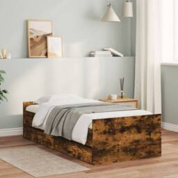 Berkfield Home Modern Bed Frame with Drawers without Mattress Smoked Oak 90x200 cm in Brown - thumbnail 2