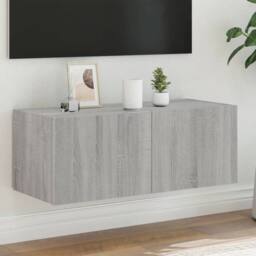 Berkfield Home TV Wall Cabinet with LED Lights Grey Sonoma 80x35x31 cm - Size: 80 x 35 x 31 cm - thumbnail 2