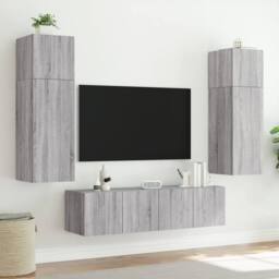 Berkfield Home TV Wall Cabinet with LED Lights Grey Sonoma 80x35x31 cm - Size: 80 x 35 x 31 cm - thumbnail 5